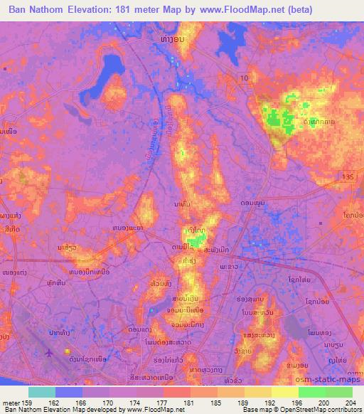 Ban Nathom,Laos Elevation Map