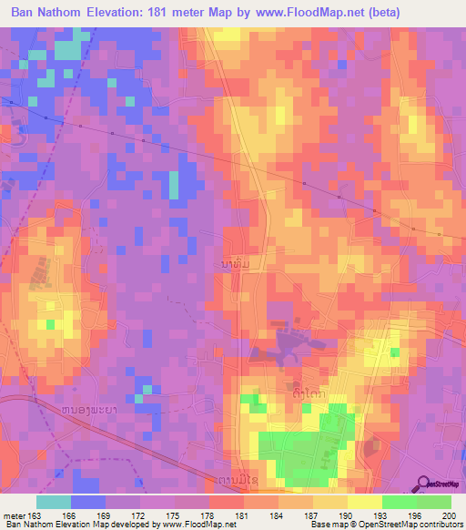 Ban Nathom,Laos Elevation Map