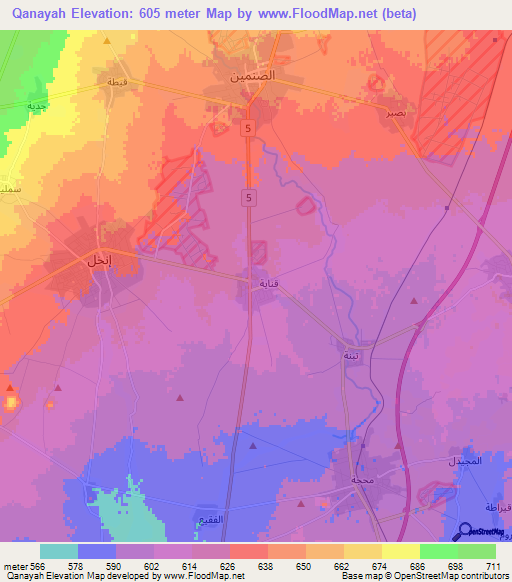 Qanayah,Syria Elevation Map