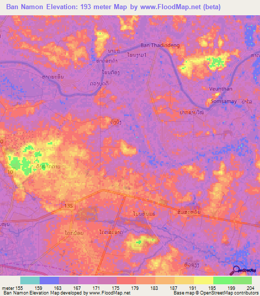 Ban Namon,Laos Elevation Map