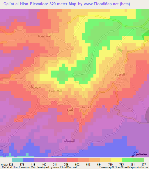 Qal`at al Hisn,Syria Elevation Map