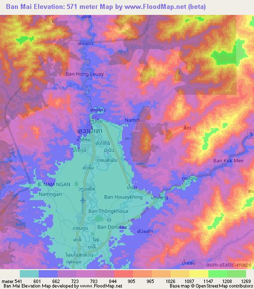Ban Mai,Laos Elevation Map