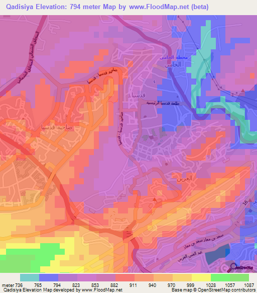 Qadisiya,Syria Elevation Map