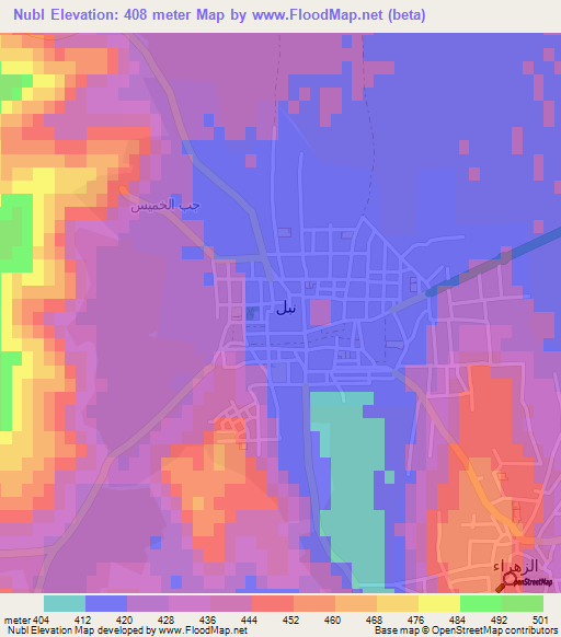 Nubl,Syria Elevation Map