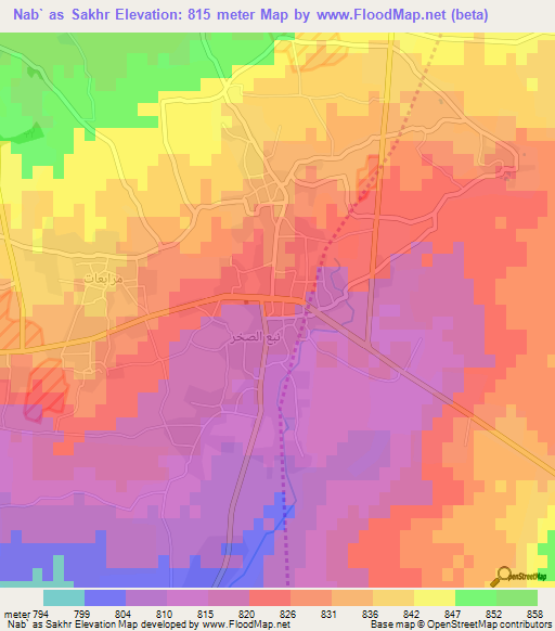 Nab` as Sakhr,Syria Elevation Map