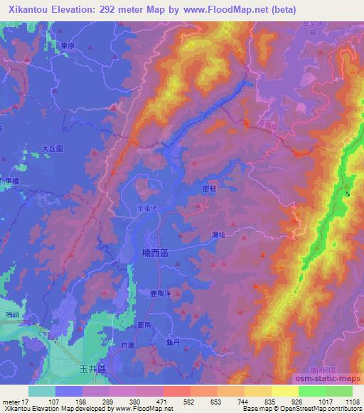 Xikantou,Taiwan Elevation Map