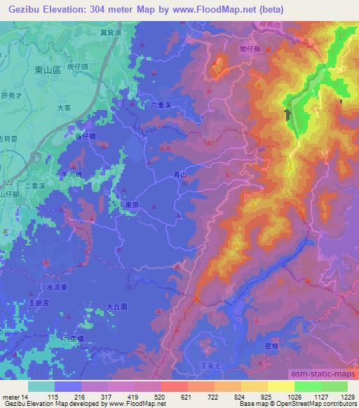 Gezibu,Taiwan Elevation Map