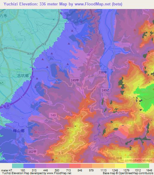 Yuchizi,Taiwan Elevation Map