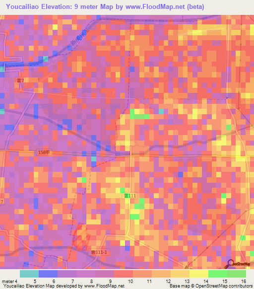 Youcailiao,Taiwan Elevation Map