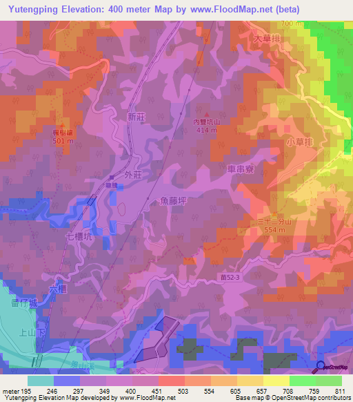 Yutengping,Taiwan Elevation Map