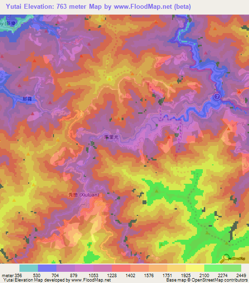 Yutai,Taiwan Elevation Map