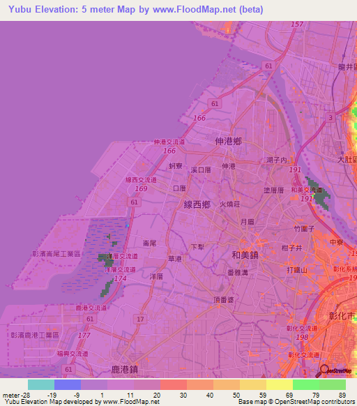 Yubu,Taiwan Elevation Map