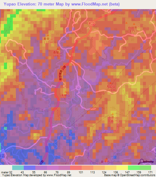 Yupao,Taiwan Elevation Map