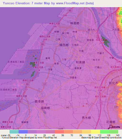 Yuncuo,Taiwan Elevation Map