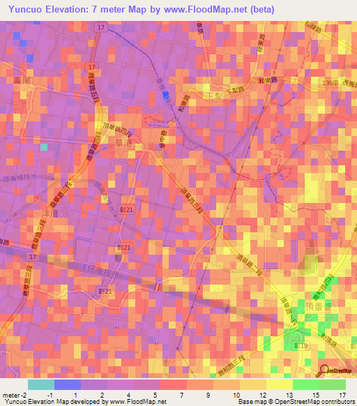 Yuncuo,Taiwan Elevation Map