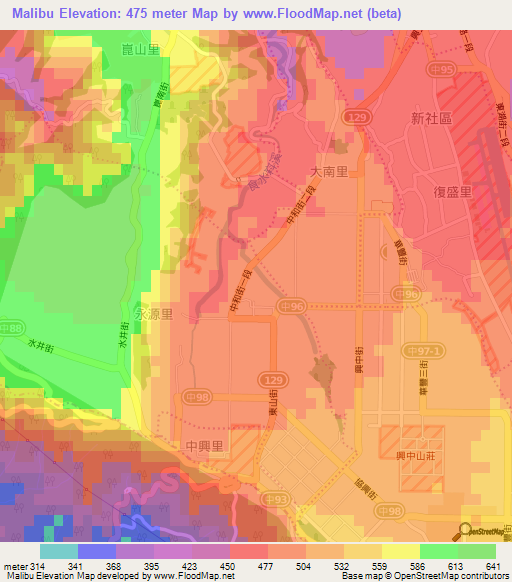 Malibu,Taiwan Elevation Map
