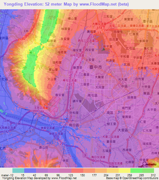 Yongding,Taiwan Elevation Map