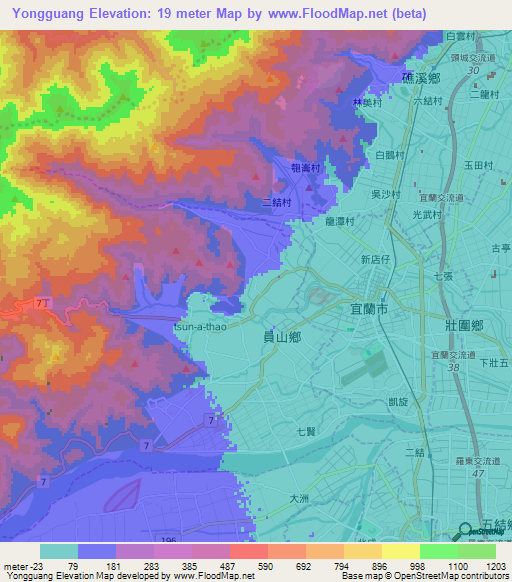 Yongguang,Taiwan Elevation Map