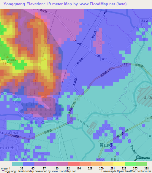 Yongguang,Taiwan Elevation Map