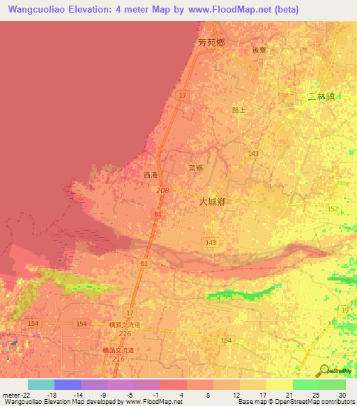 Wangcuoliao,Taiwan Elevation Map