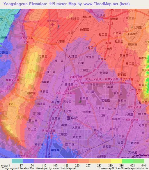 Yongxingcun,Taiwan Elevation Map