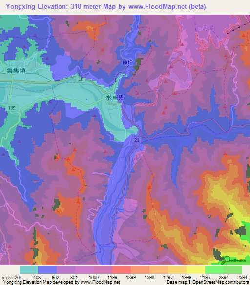 Yongxing,Taiwan Elevation Map