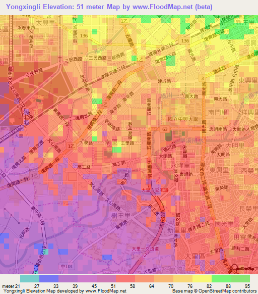 Yongxingli,Taiwan Elevation Map