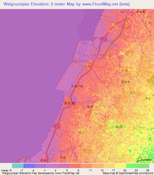 Waigouziqian,Taiwan Elevation Map