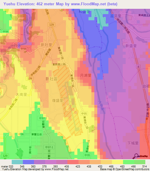 Yuehu,Taiwan Elevation Map