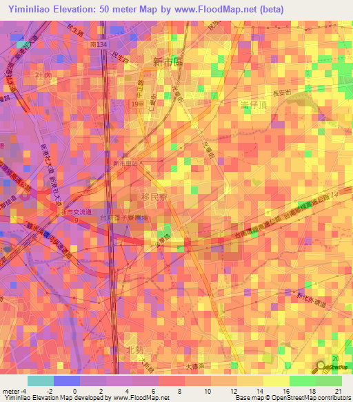 Yiminliao,Taiwan Elevation Map