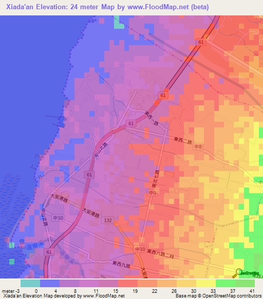 Xiada'an,Taiwan Elevation Map