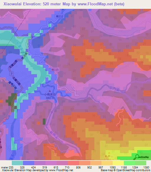 Xiaowulai,Taiwan Elevation Map