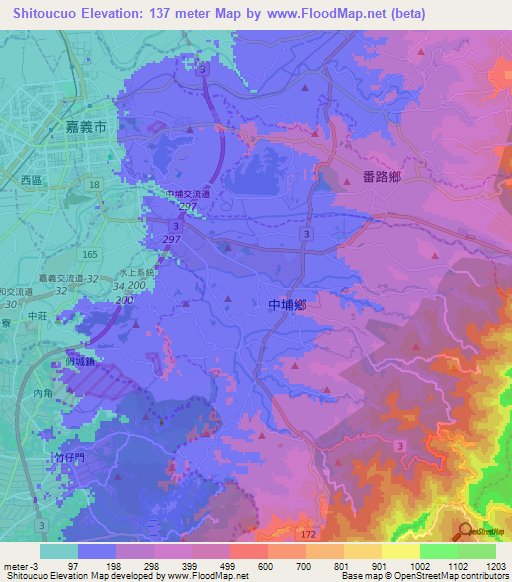 Shitoucuo,Taiwan Elevation Map