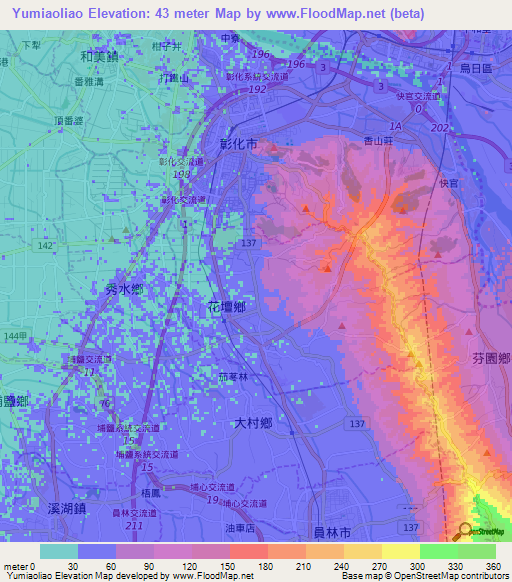 Yumiaoliao,Taiwan Elevation Map