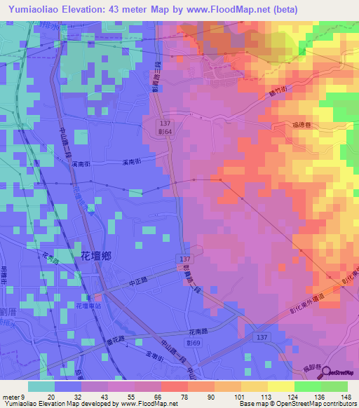 Yumiaoliao,Taiwan Elevation Map