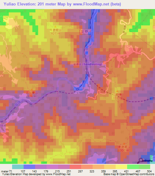Yuliao,Taiwan Elevation Map