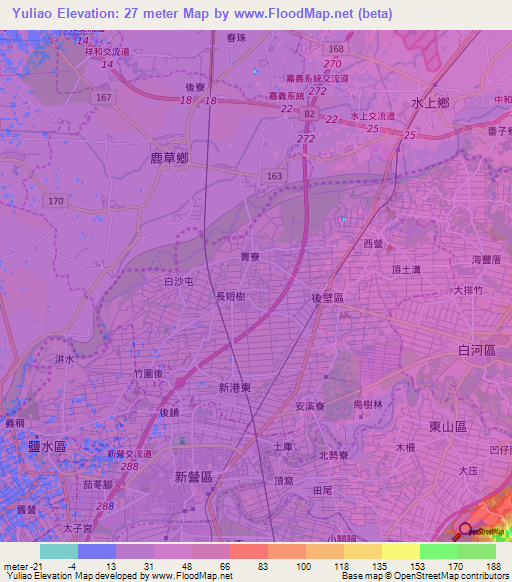 Yuliao,Taiwan Elevation Map