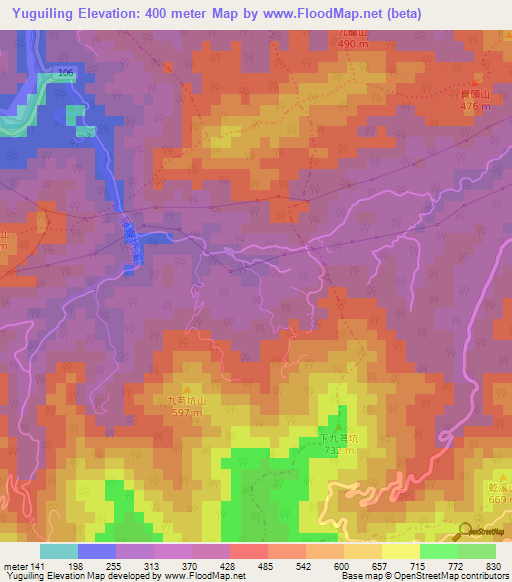 Yuguiling,Taiwan Elevation Map