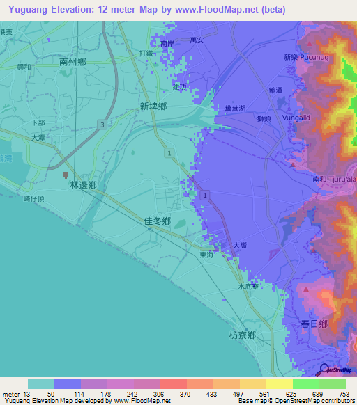 Yuguang,Taiwan Elevation Map