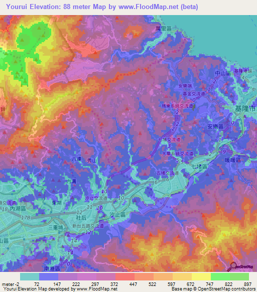 Yourui,Taiwan Elevation Map
