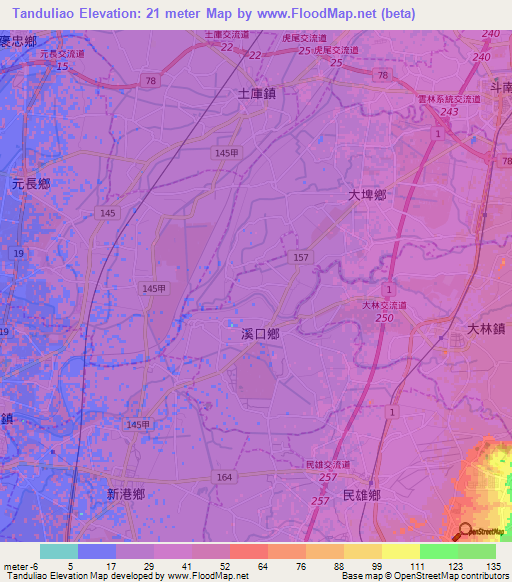 Tanduliao,Taiwan Elevation Map