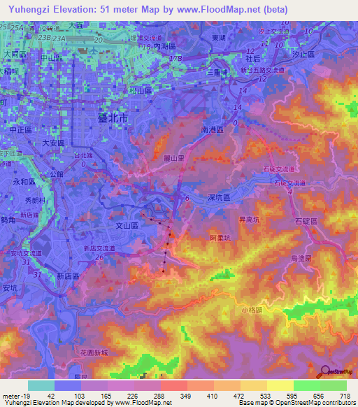 Yuhengzi,Taiwan Elevation Map