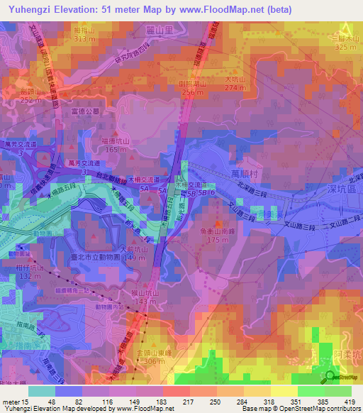 Yuhengzi,Taiwan Elevation Map