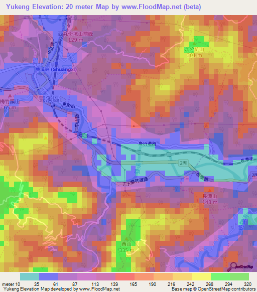 Yukeng,Taiwan Elevation Map