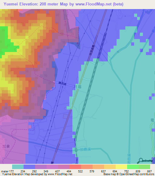 Yuemei,Taiwan Elevation Map