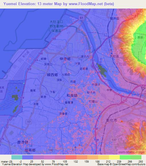 Yuemei,Taiwan Elevation Map