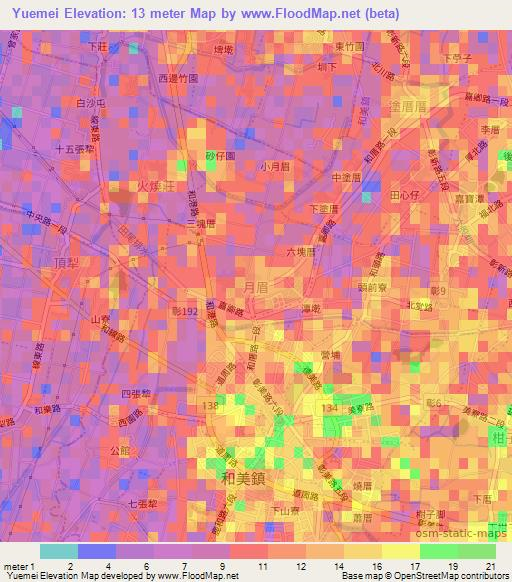 Yuemei,Taiwan Elevation Map