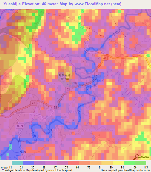 Yueshijie,Taiwan Elevation Map