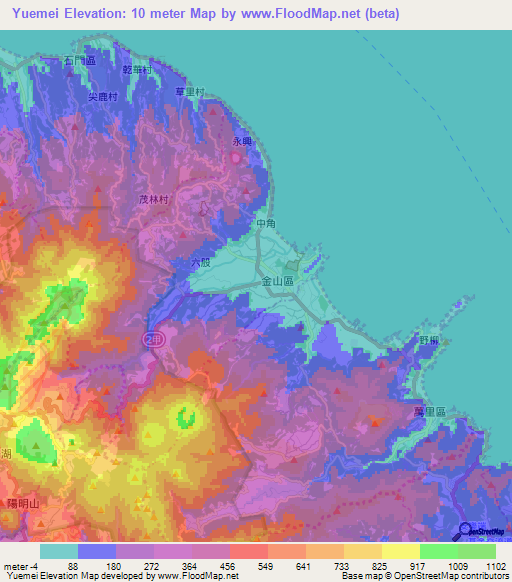 Yuemei,Taiwan Elevation Map