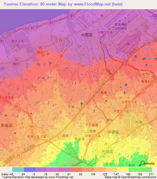 Yuemei,Taiwan Elevation Map